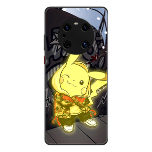 宝可梦适用于华为mate80pro手机壳动漫nova14发光p40玻璃70皮卡丘荣耀x50pura300卡比兽magic7卡通小众90创意