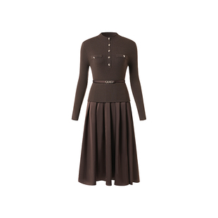 OBEG欧碧倩温柔高知穿搭羊毛拼接针织连衣裙2025冬季新款50504523