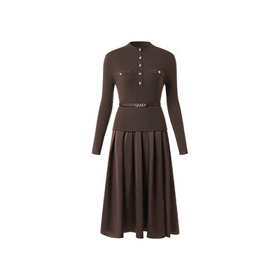 OBEG欧碧倩温柔高知穿搭羊毛拼接针织连衣裙2025冬季新款50504523