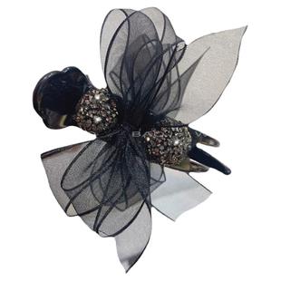 蝴蝶结钻球抓夹气质黑色发夹日韩春夏优雅网红女夹子盘头发抓发卡