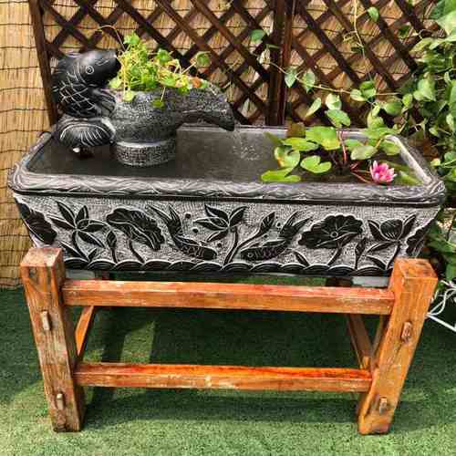 庭院装饰石雕景观鱼缸 大理石青石雕刻养鱼老石槽做旧花盆厂家