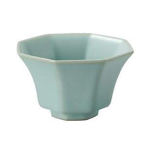 青澹汝窑八方杯主人杯茶杯景德镇陶瓷汝瓷品茗杯开片单杯复古茶盏