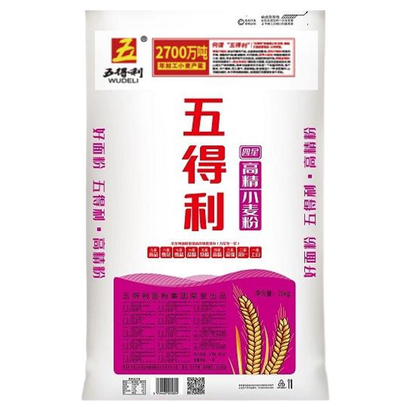 五得利四星高精小麦粉25公斤包子馒头面条商用50斤面粉
