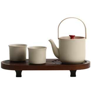 宜集堂Tso250cc中古风撞色功夫茶具套装家用提梁壶泡茶小茶台高档