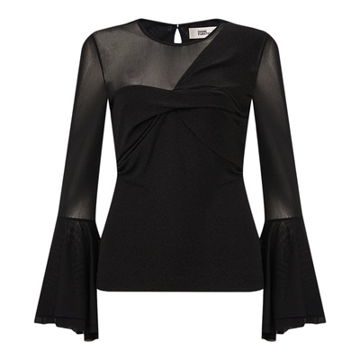 [重工金属针织]DVF2026早春新款金属黑色针织喇叭袖上衣BL4T006