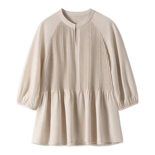 邑品通勤气质宽松压褶显瘦遮肉醋酸简约休闲上衣女纤细身姿插件袖