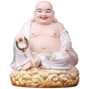 戴玉堂坐云弥勒像陶瓷大肚笑佛弥勒佛供奉家用招财德化白瓷摆件