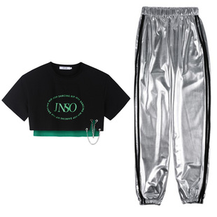 尊巴舞蹈裤银色运动男女爵士舞演出服休闲宽松嘻哈ds跳舞表演裤子