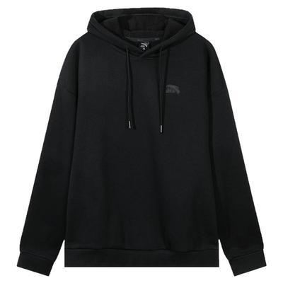 安踏连帽卫衣男黑色加绒加厚外套