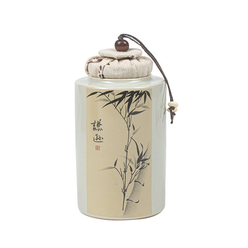 复古草木灰梅兰竹菊密封茶叶罐