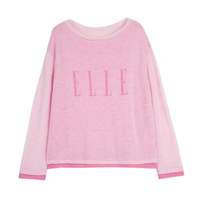 ELLE粉色马海毛大圆领针织衫