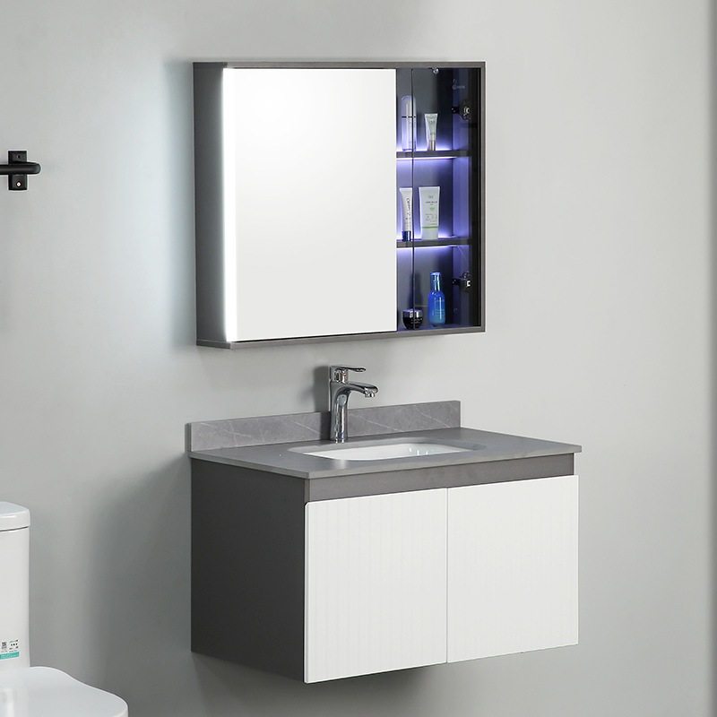 油漆门板免漆岩板浴室柜一体盆洗手盆洗脸盆柜组合卫生间洗漱台