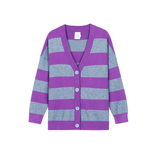 UGIZ商场同款2023春新品韩版女装条纹慵懒风毛织开衫外套UADG845