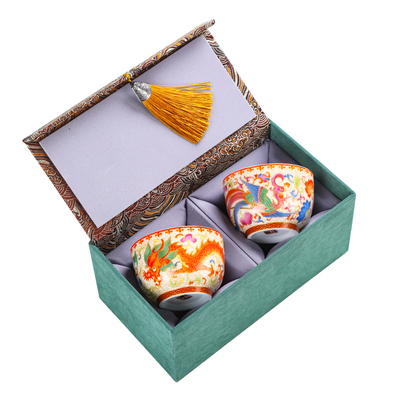 风龙珐琅彩情侣一对主人杯对杯夫妻功夫茶杯陶瓷礼盒结婚送礼高档