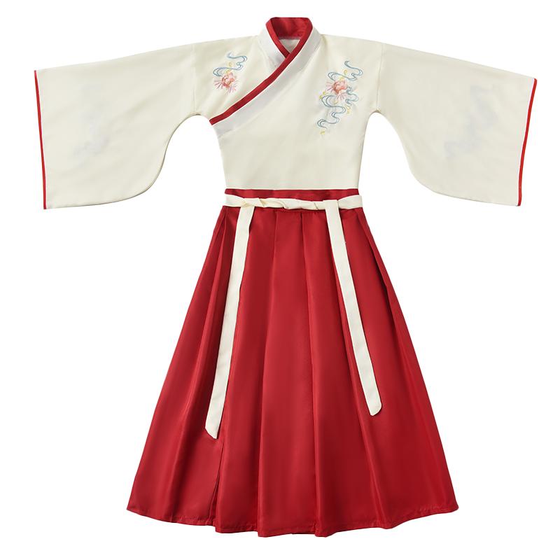 兒童古裝漢服女童國(guó)學(xué)弟子規(guī)男童小學(xué)生三字經(jīng)書童開(kāi)筆禮演出服裝