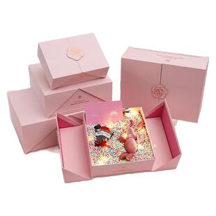 精美粉色翻盖轻奢女生日礼品盒空盒口红包装盒伴手礼小盒子礼物盒