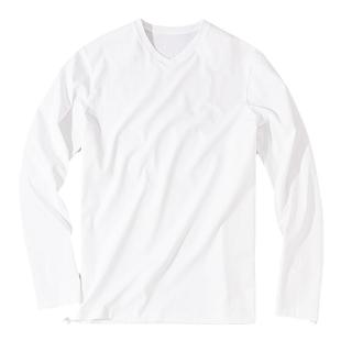 MrBu布先生长绒棉v领白色长袖t恤男休闲V领男T内搭打底衫KT15650