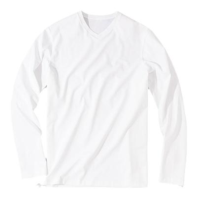 布先生长绒棉v领白色长袖T恤男款