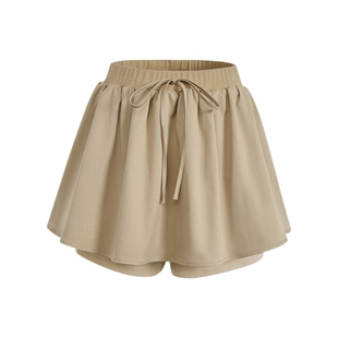 阔色卡其色半身裙裤宽松休闲裤女2025秋冬季新款小个子高腰短裤子