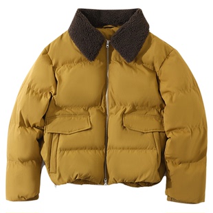 大于诗集 糖炒栗子 90白鸭绒翻领撞色宽松显瘦羽绒服加厚保暖外套