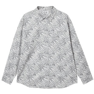 杰克琼斯男装春季衬衫黑白经典配色满印图案宽松尖领贴袋长袖上衣