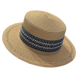 平顶帽子女款2026夏季新款海边度假遮阳防晒帽时尚百搭洋气草帽