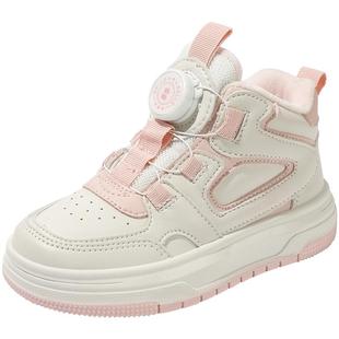 百丽童鞋儿童加绒高帮板鞋冬季保暖休闲鞋男女童旋转扣中大童棉鞋