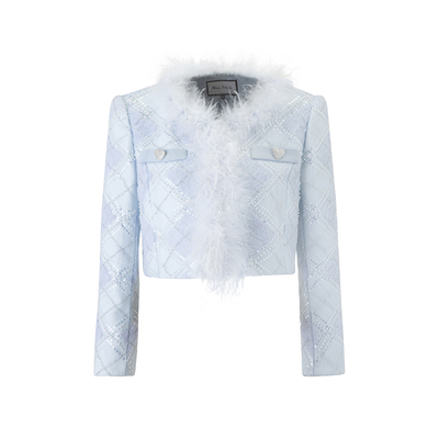 Misi,Camii小香风短款羽毛领钉珠