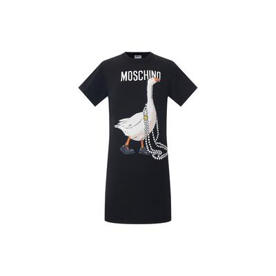 【季末特惠】Moschino/莫斯奇诺 26早春 女士大鹅印花棉质连衣裙