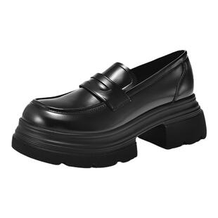 达芙妮厚底乐福鞋女2026新款春季女鞋小皮鞋英伦风一脚蹬黑色单鞋