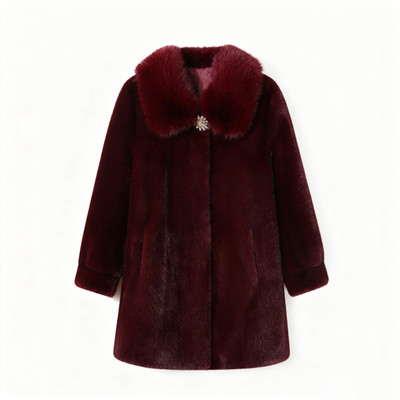水貂绒大衣女中长款皮毛一体外套