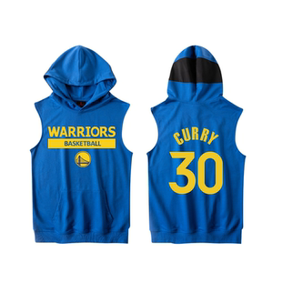 勇士curry库里篮球训练服连帽无袖卫衣 春秋汤普森运动坎肩棉帽衫