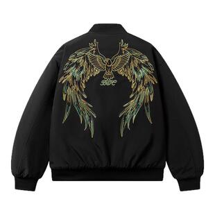 MEYS牧野森/重工神雕重磅棒球服外套男刺绣天使翅膀黑色夹克棉服