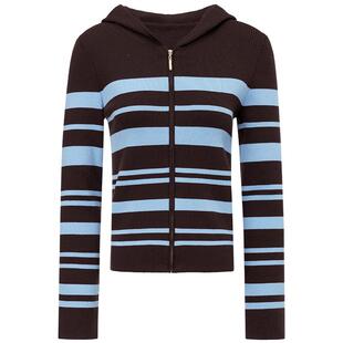 FF仿佛针织衫女2025秋季新款复古连帽条纹修身长袖毛衫针织上衣