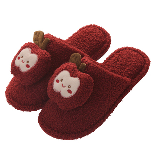 红色拖鞋结婚一对冬季喜庆新婚礼新娘陪嫁高级轻奢晨袍棉拖鞋婚鞋