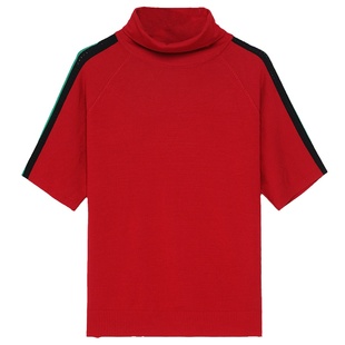 春秋季羊绒衫女高领短袖毛衣t恤宽松上衣半袖针织打底衫薄款百搭