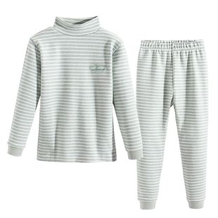 儿童彩棉秋衣男童全棉女童纯棉中领条纹半高领纯色打底衫冬季加厚