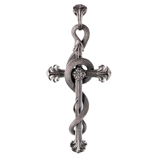 吾蟲原创十字蛇徽吊坠银挂坠项链坠男女饰品车钥匙挂件灵动蛇礼品