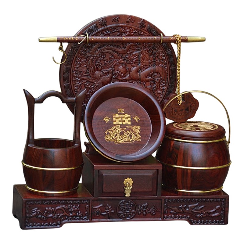 实木红木子孙桶红酸枝七件套中式
