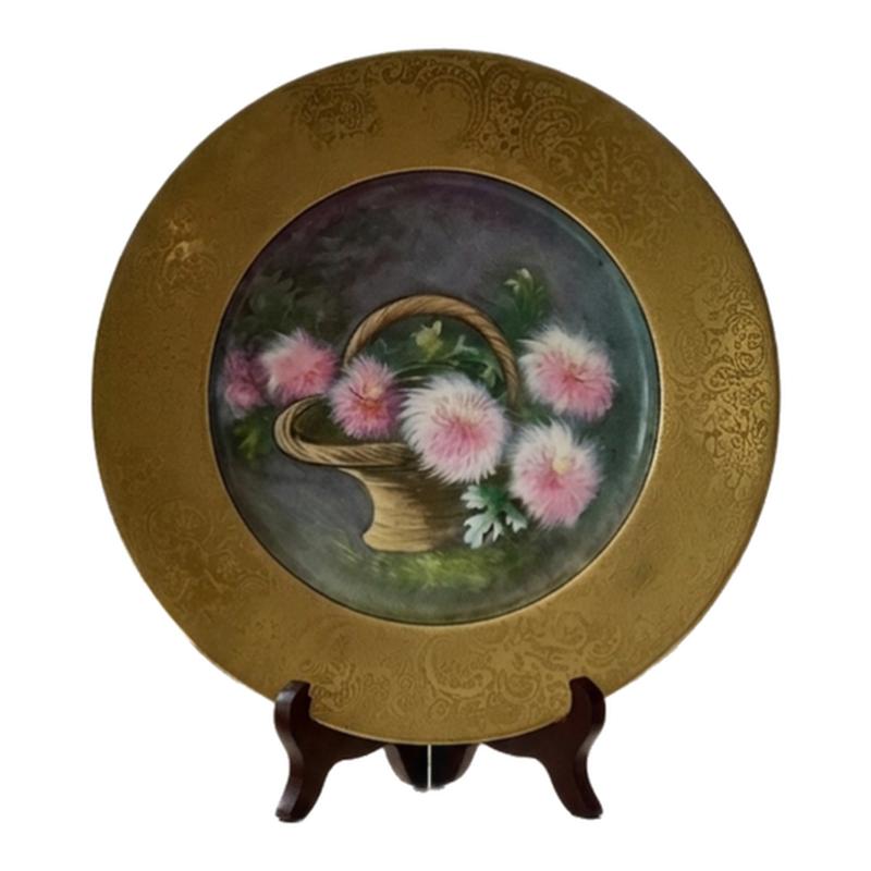 法式鎏金手绘花卉陶瓷挂盘