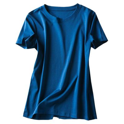 圆领上衣短袖纯色精梳棉丝光棉