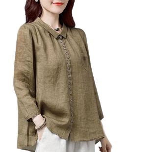 纯棉衬衫女中老年妈妈大码女装2025春秋新款宽松显瘦减龄长袖上衣
