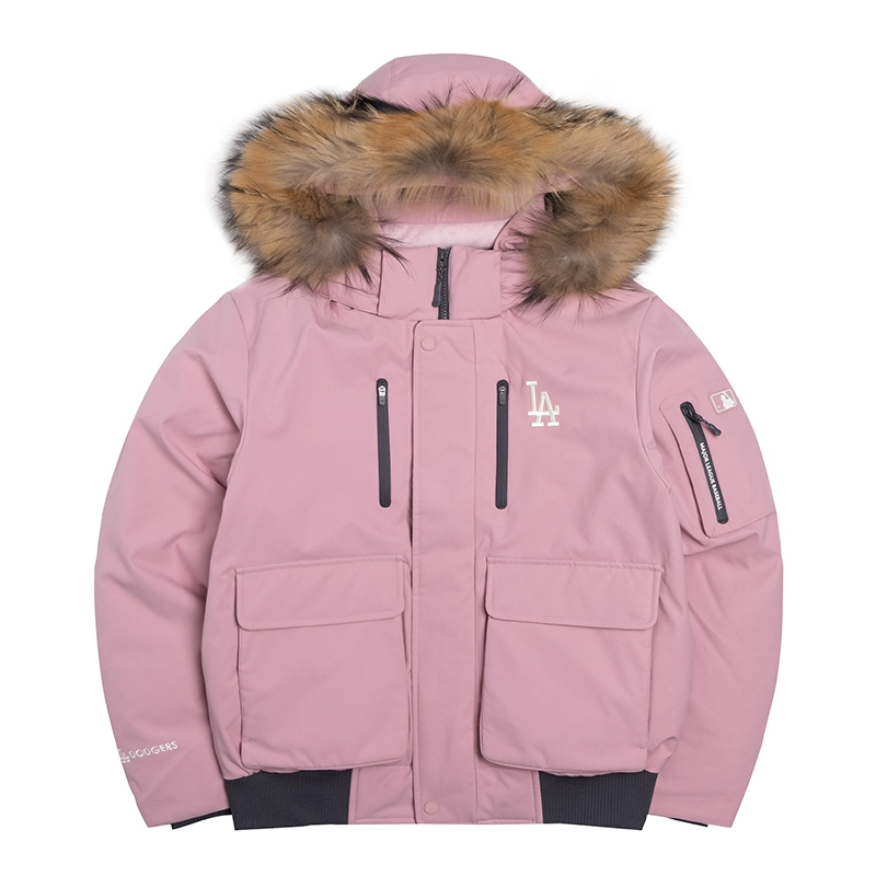 MLB男女休闲鹅绒羽绒服2025冬季少女粉色短款毛领派克服3ADJB4156