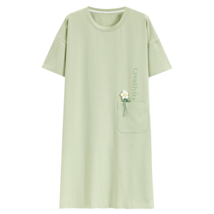 名创优品纯棉睡裙女款夏季简约短袖睡衣可外穿大码家居服2025新款