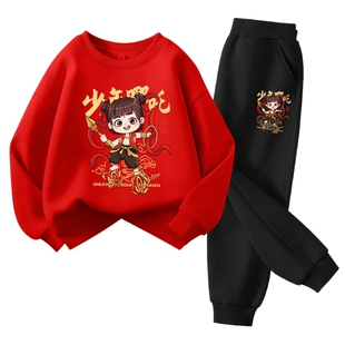 史努比童装红色儿童卫衣套装男童春装2026新款春秋服装男孩运动服