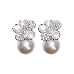 方糖家 早春新款曼塔玫瑰浅粉珍珠花朵耳环轻奢精致小众设计耳饰