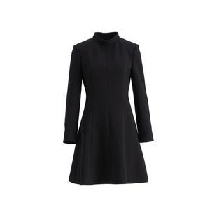 OBEG欧碧倩黑色立领连衣裙女冬简单大方高级感穿搭a字裙10484062