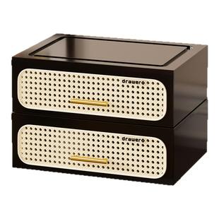 西豆桌面收纳盒中古复古藤编风玄关入户门摆件客厅多层抽屉置物架