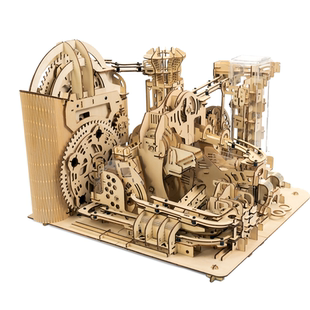 scimool木质拼装模型拼图电动机械玩具拼礼物轨道滚球diy益智积木