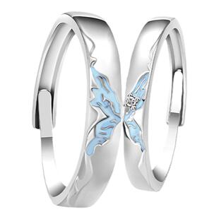 VIVIWELL蝶梦双生夜光精致蝴蝶情侣对戒男女同款轻奢送礼纯银戒指